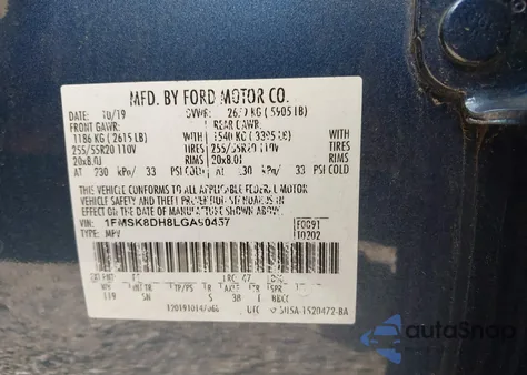 2020 Ford Explorer Xlt z USA, uszkodzony, nr VIN 1FMSK8DH8LGA90457